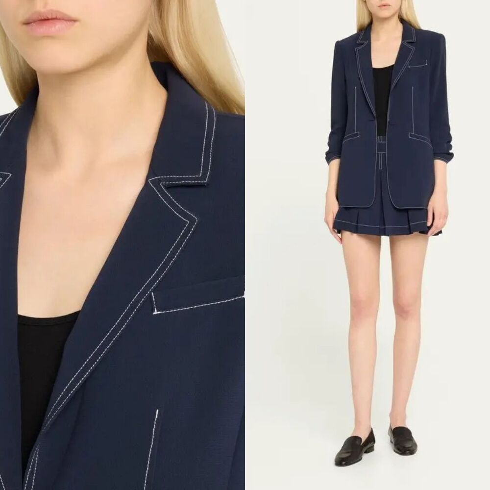 CINQ A SEPT Navy Crepe Khloe Blazer - Picture 5 of 13